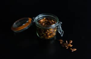 Roasted squash/ pumpkin seeds. Tasty, spiced roasted squash seeds in a Kilner jar.