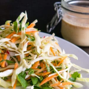 Gluten free, vegan crunchy Asian slaw salad with cumin aioli
