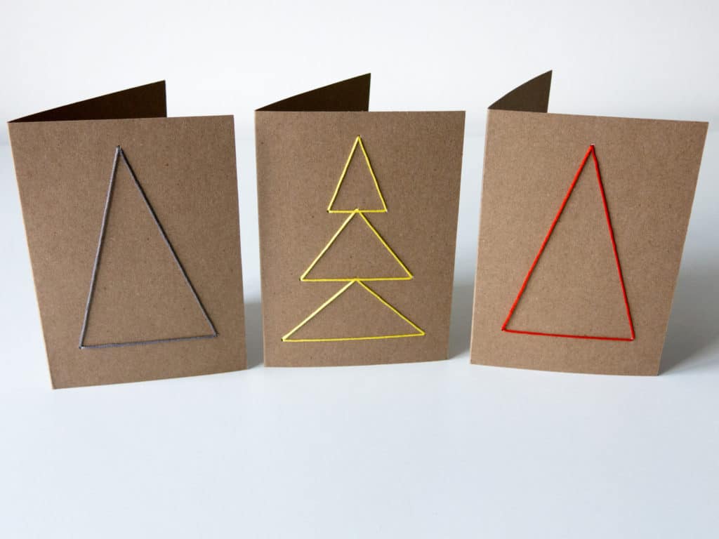 Spectacular home-made embroidered Christmas cards. Look amazing and easy to make. Naive Christmas trees