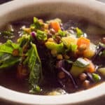 Rainbow winter vegetable soup with quinoa