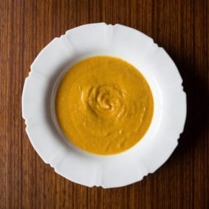 Jerusalem artichoke and sweet potato soup. Gluten free, vegan. Ready to eat