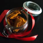 Gluten free, vegan honeycomb AKA cinder toffee home made gift. In a presentation jar with ribbon