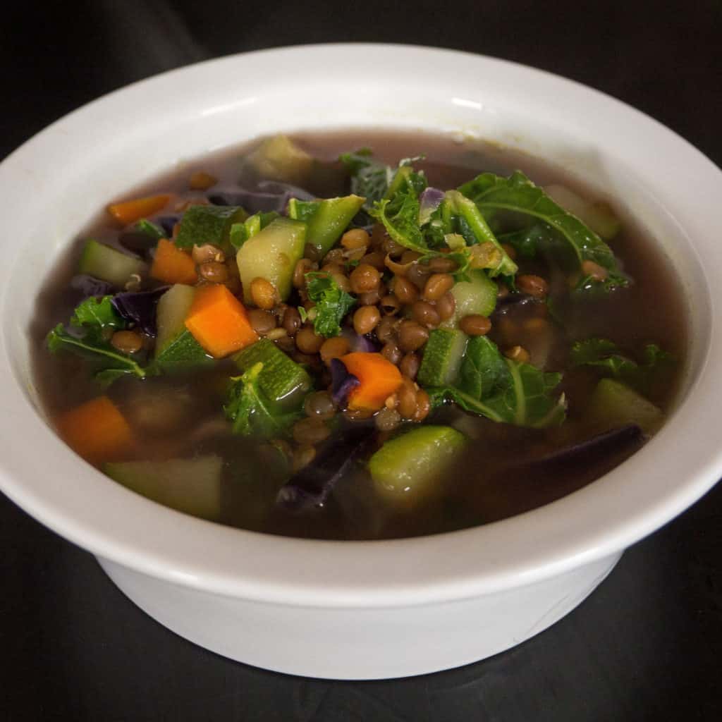Gluten-free, vegan Rainbow winter vegetable soup with quinoa
