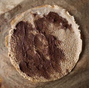 Gluten-free, vegan buckwheat pancakes. with chocolate spread