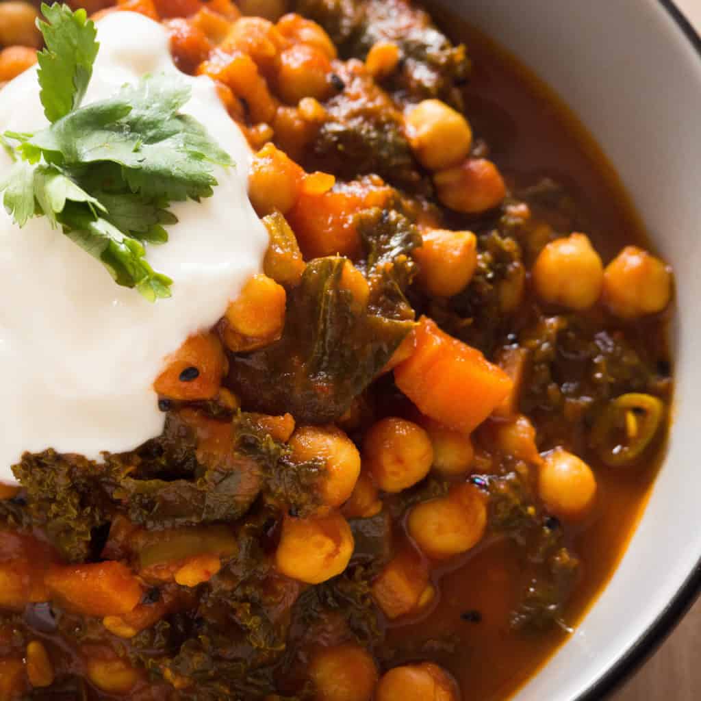 Chick Peas and Kale in Tamarind Tomato Sauce