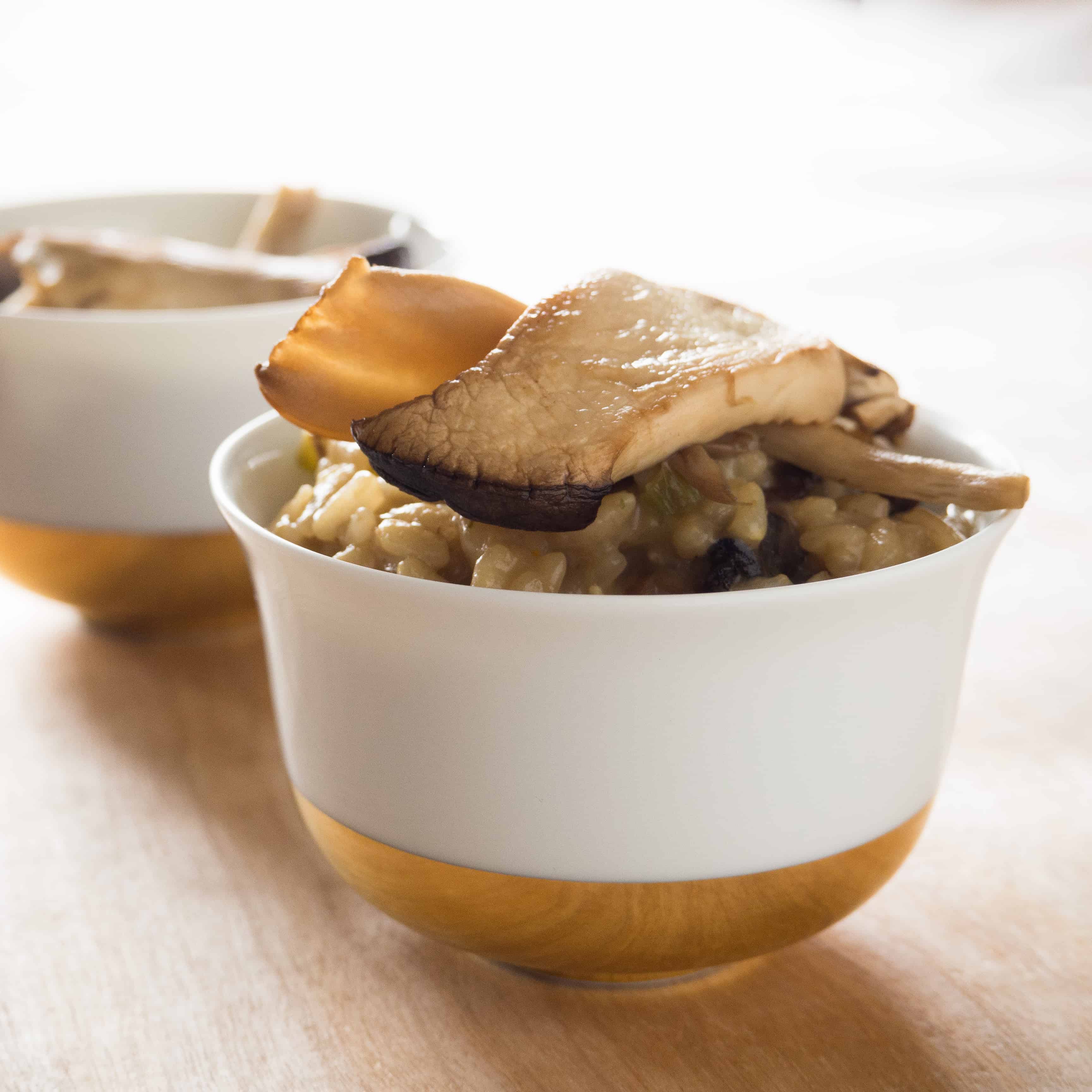 Mushroom Risotto with Grilled Mushrooms and Tarragon. Gluten-free, vegan.