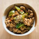 Gluten-free, vegan, tofu and green peppers in black bean sauce