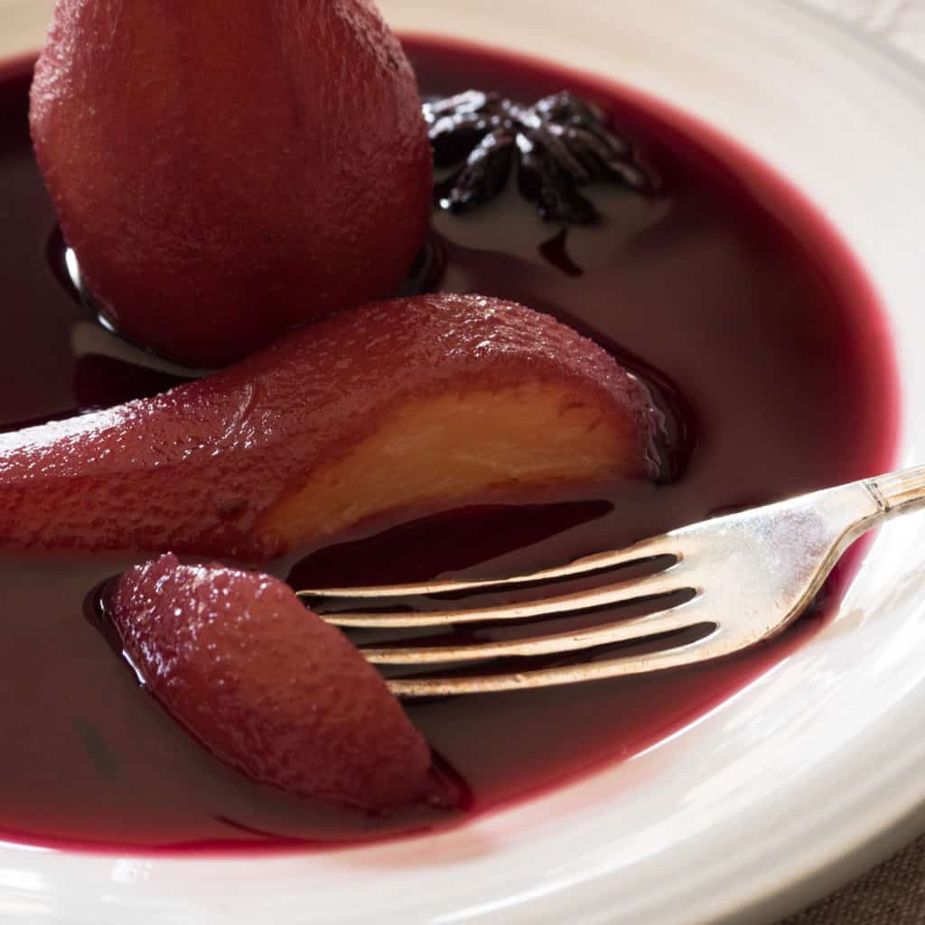 Pears Poached in Spiced Red Wine