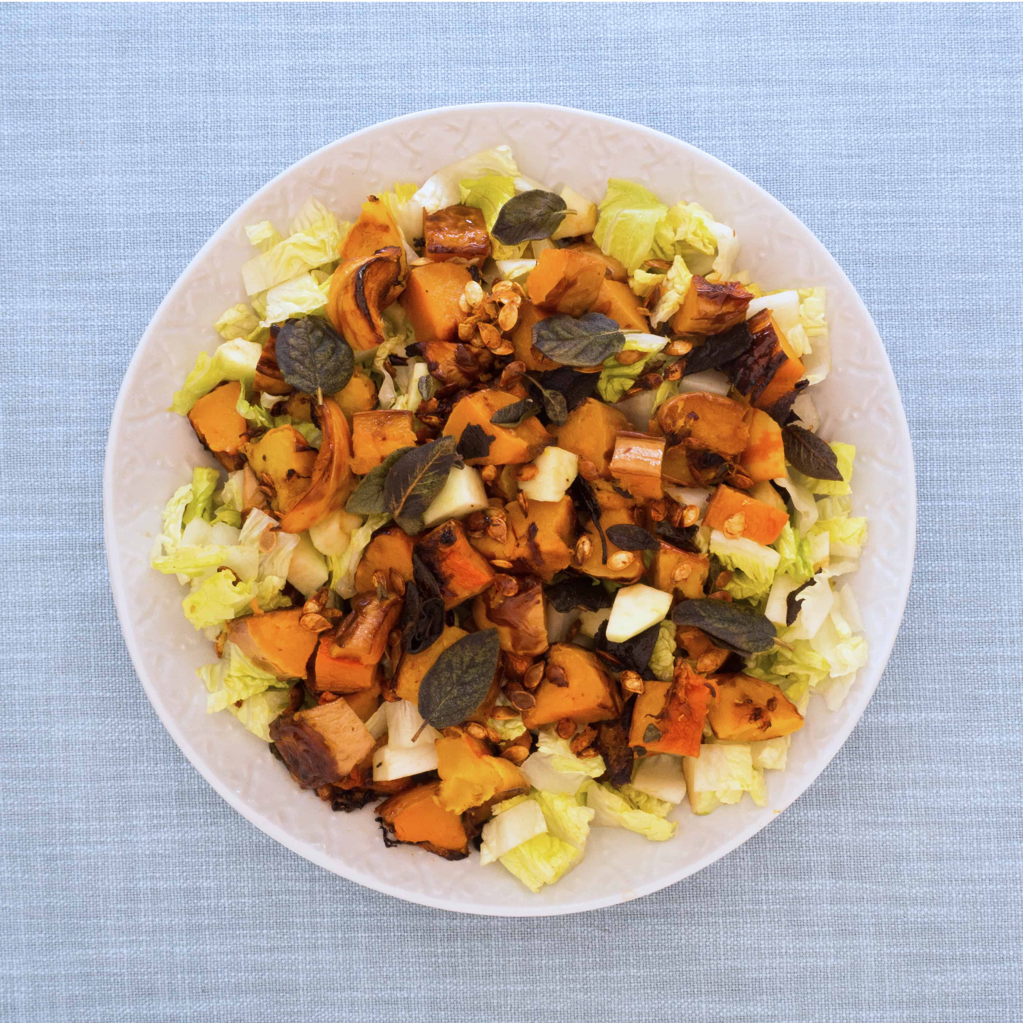 Pumpkin Salad with Crispy Sage. A wonderful gluten-free, vegan, allergy-friendly, seasonal, autumnal, warm salad.