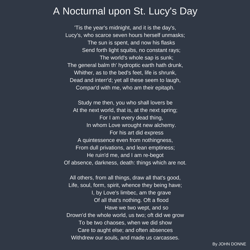 A Nocturnal upon St. Lucy's Day John Donne. Winter Solstice