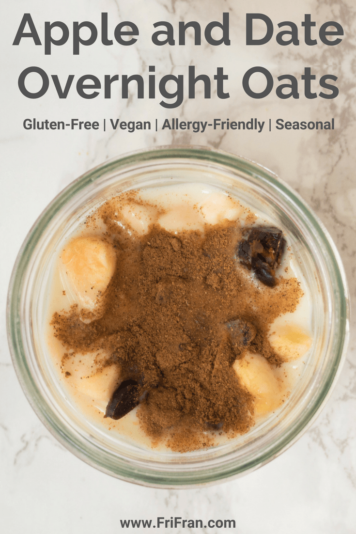 Gluten-Free, Vegan Apple and Date Overnight Oats. #GlutenFree #Vegan #GlutenFreeVegan. From #FriFran