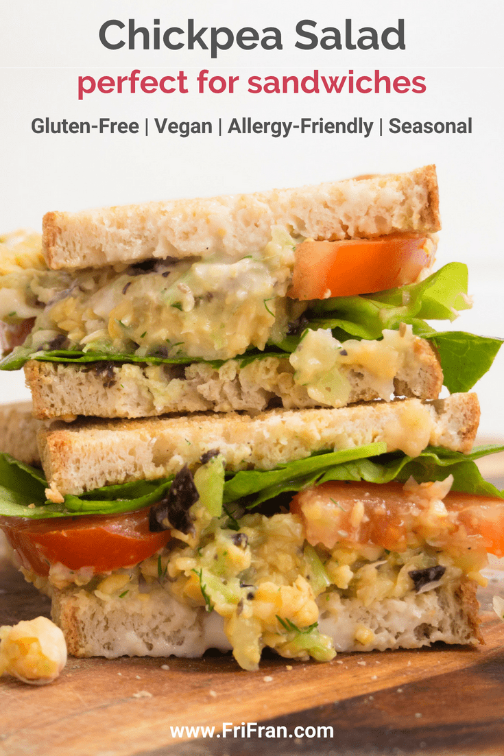 Chickpea salad, Gluten-free, vegan chicpea tuna. Sandwich making. #GlutenFree #Vegan #GlutenFreeVegan. From #FriFran
