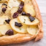 Potato and Olive Tart. Ready to eat. Gluten-free, vegan.