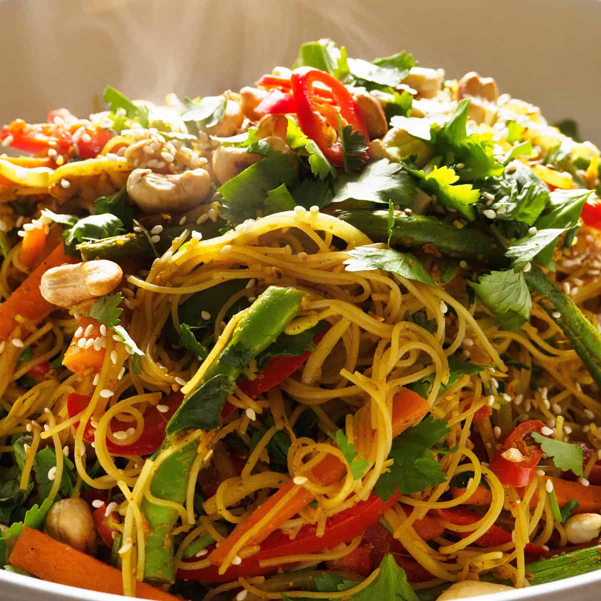 Gluten-Free Vegan Spicy Singapore Noodles - FriFran